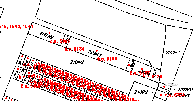Kadaň 5185 na parcele st. 2099/1 v KÚ Kadaň, Katastrální mapa