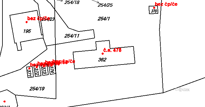 Butov 478, Stříbro na parcele st. 362 v KÚ Butov, Katastrální mapa