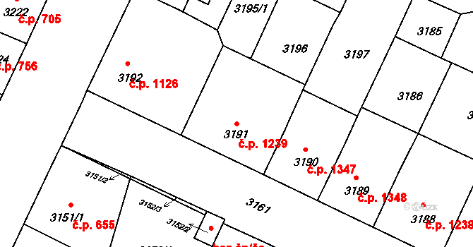 Předměstí 1239, Litoměřice na parcele st. 3191 v KÚ Litoměřice, Katastrální mapa