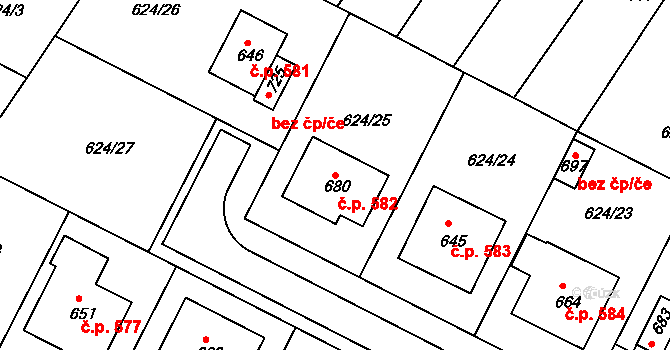 Smržice 582 na parcele st. 680 v KÚ Smržice, Katastrální mapa