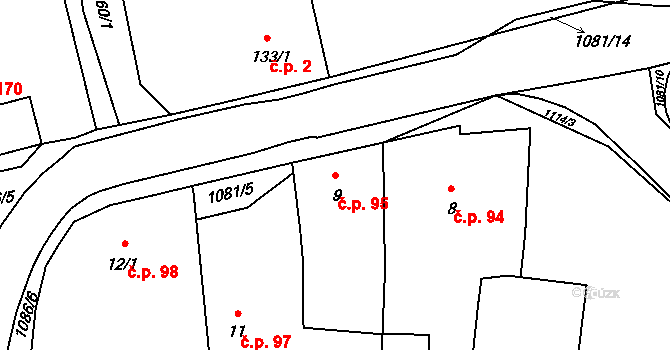 Prčice 95, Sedlec-Prčice na parcele st. 9 v KÚ Prčice, Katastrální mapa