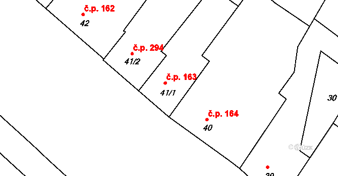 Křižanov 163 na parcele st. 41/1 v KÚ Křižanov, Katastrální mapa