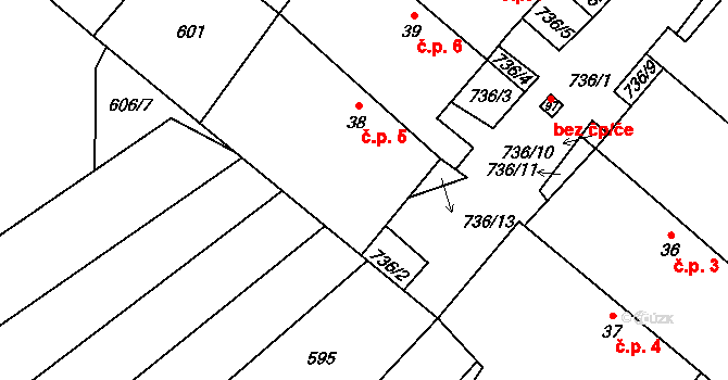 Laštovičky 5, Rousměrov na parcele st. 38 v KÚ Rousměrov, Katastrální mapa