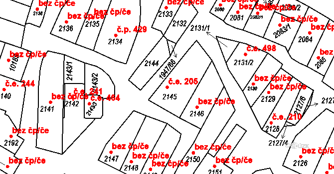 Mutěnice 205 na parcele st. 2145 v KÚ Mutěnice, Katastrální mapa