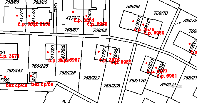 Zlín 3575 na parcele st. 4180/1 v KÚ Zlín, Katastrální mapa