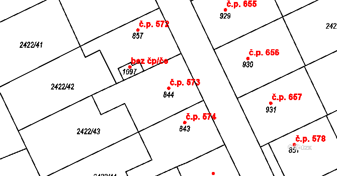 Polešovice 573 na parcele st. 844 v KÚ Polešovice, Katastrální mapa