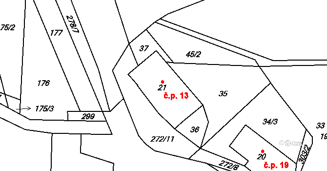 Lhoty 13, Vortová na parcele st. 21 v KÚ Lhoty, Katastrální mapa