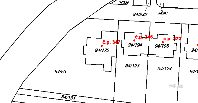 Kobylnice 347 na parcele st. 94/175 v KÚ Kobylnice u Brna, Katastrální mapa