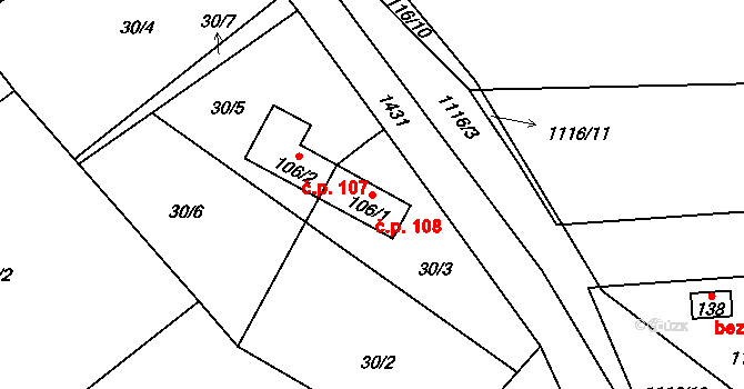 Krč 108, Protivín na parcele st. 106/1 v KÚ Krč u Protivína, Katastrální mapa