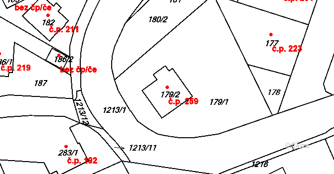 Žulová 259 na parcele st. 179/2 v KÚ Žulová, Katastrální mapa