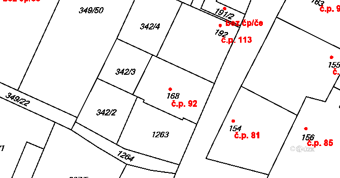 Jestřabí Lhota 92 na parcele st. 168 v KÚ Jestřabí Lhota, Katastrální mapa