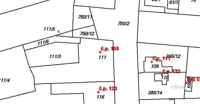 Mlékojedy 105, Neratovice na parcele st. 111 v KÚ Mlékojedy u Neratovic, Katastrální mapa