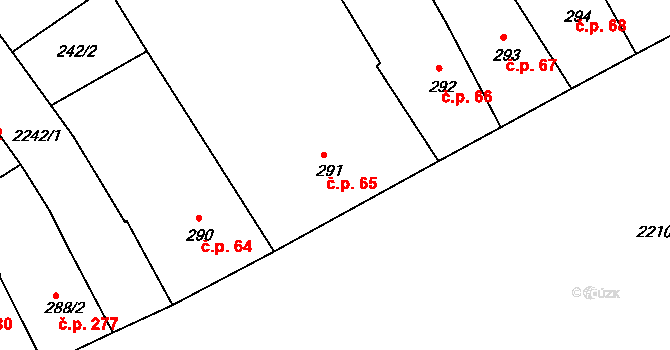 Radnice 65 na parcele st. 291 v KÚ Radnice u Rokycan, Katastrální mapa