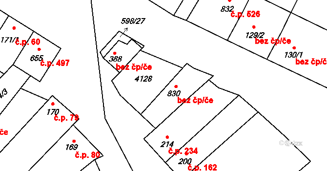 Šakvice 21 na parcele st. 830 v KÚ Šakvice, Katastrální mapa