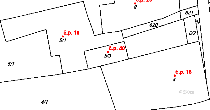 Rožnov 40 na parcele st. 5/3 v KÚ Rožnov, Katastrální mapa