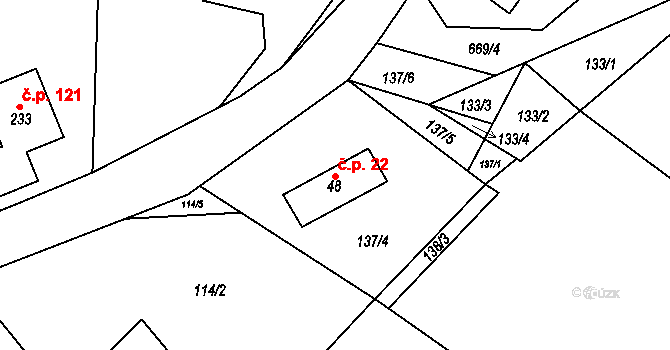 Bělečko 22, Býšť na parcele st. 48 v KÚ Bělečko, Katastrální mapa
