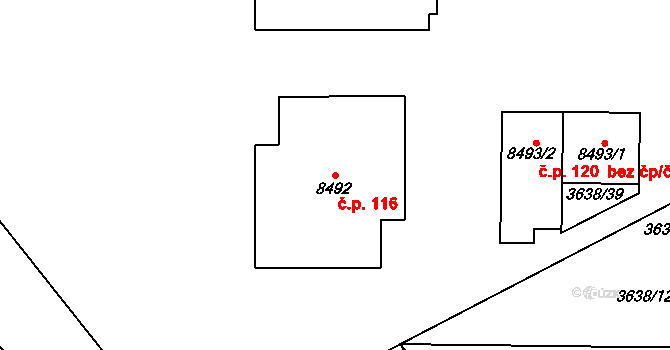 Cihelna 116, Pardubice na parcele st. 8492 v KÚ Pardubice, Katastrální mapa