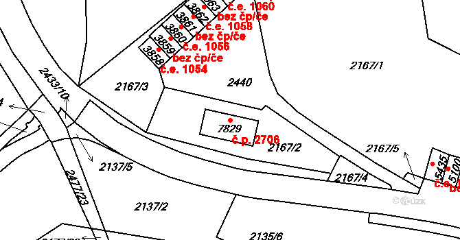Cheb 2706 na parcele st. 7829 v KÚ Cheb, Katastrální mapa