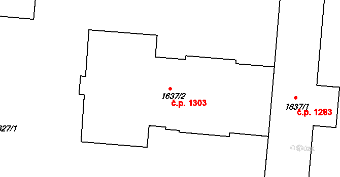 Suchdol 1303, Praha na parcele st. 1637/2 v KÚ Suchdol, Katastrální mapa