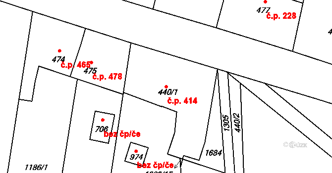 Mořkov 414 na parcele st. 440/1 v KÚ Mořkov, Katastrální mapa