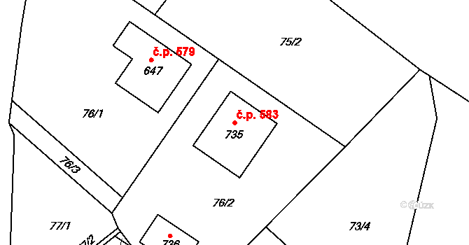 Dražejov 583, Strakonice na parcele st. 735 v KÚ Dražejov u Strakonic, Katastrální mapa