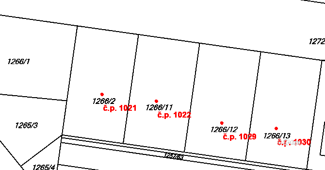 Podivín 1022 na parcele st. 1266/11 v KÚ Podivín, Katastrální mapa