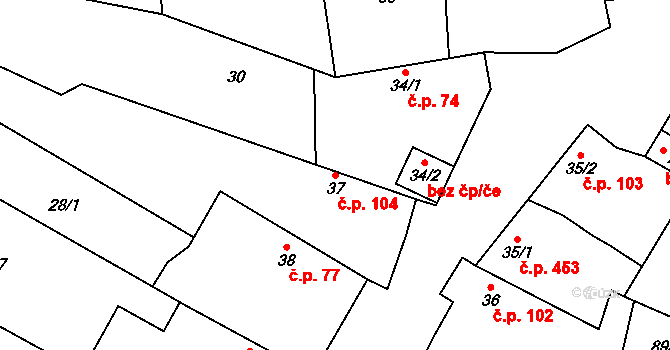 Řevničov 104 na parcele st. 37 v KÚ Řevničov, Katastrální mapa