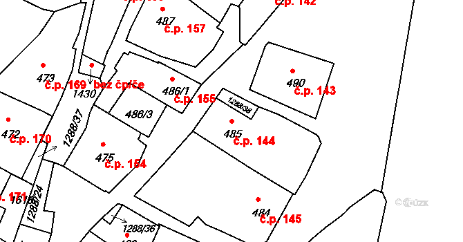 Plešivec 144, Český Krumlov na parcele st. 485 v KÚ Český Krumlov, Katastrální mapa