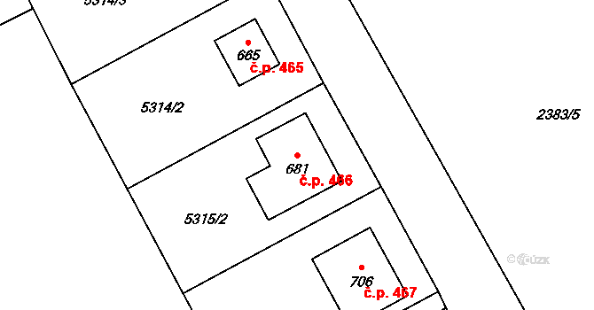 Vlasatice 466 na parcele st. 681 v KÚ Vlasatice, Katastrální mapa