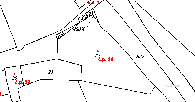 Ležky 21, Lubenec na parcele st. 27 v KÚ Ležky, Katastrální mapa