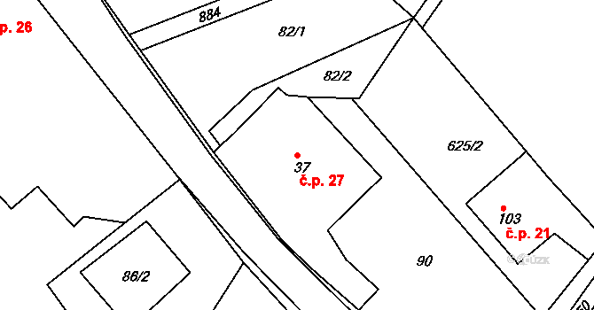 Val 27 na parcele st. 37 v KÚ Val u Dobrušky, Katastrální mapa