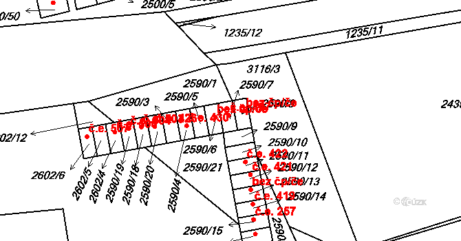 Hustopeče 427 na parcele st. 2590/7 v KÚ Hustopeče u Brna, Katastrální mapa