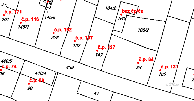 Žopy 127, Holešov na parcele st. 147 v KÚ Žopy, Katastrální mapa