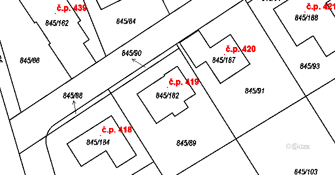 Čekanice 419, Tábor na parcele st. 845/182 v KÚ Čekanice u Tábora, Katastrální mapa