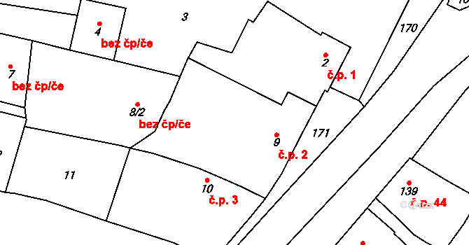 Lutotín 2, Bílovice-Lutotín na parcele st. 9 v KÚ Lutotín, Katastrální mapa