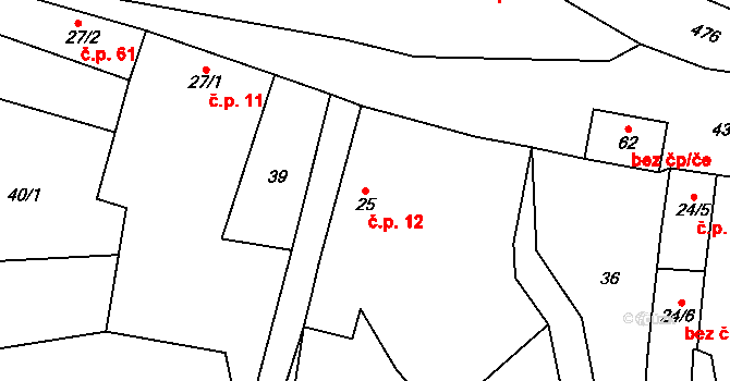 Vojtěchov 12, Hvozd na parcele st. 25 v KÚ Vojtěchov u Konice, Katastrální mapa
