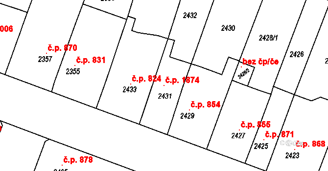 Slavkov u Brna 1874 na parcele st. 2431 v KÚ Slavkov u Brna, Katastrální mapa