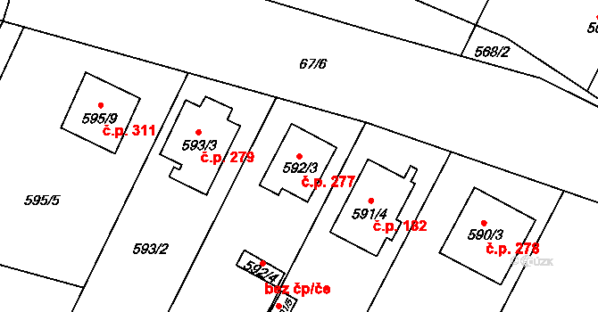 Hodonice 277 na parcele st. 592/3 v KÚ Hodonice, Katastrální mapa