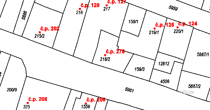 Hrušovany nad Jevišovkou 278 na parcele st. 218/2 v KÚ Hrušovany nad Jevišovkou, Katastrální mapa