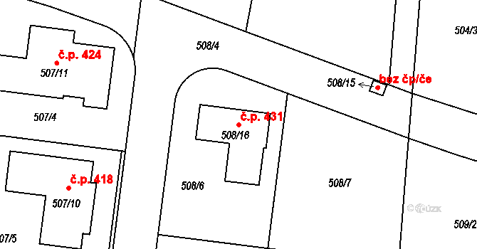 Křeslice 431, Praha na parcele st. 508/16 v KÚ Křeslice, Katastrální mapa