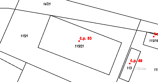 Střemchoví 53, Dolní Loučky na parcele st. 115/21 v KÚ Střemchoví, Katastrální mapa
