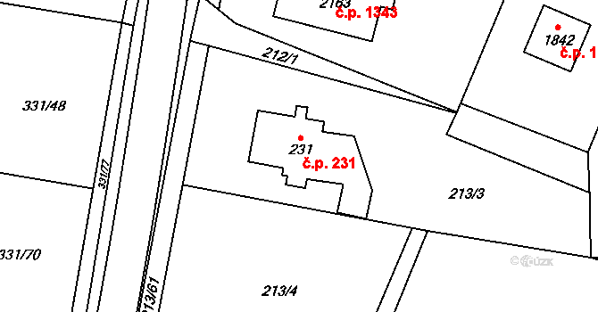 Starý Plzenec 231 na parcele st. 231 v KÚ Starý Plzenec, Katastrální mapa