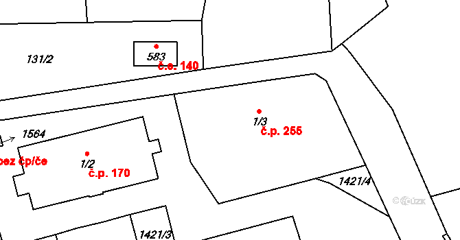 Vranov nad Dyjí 255 na parcele st. 1/3 v KÚ Vranov nad Dyjí, Katastrální mapa
