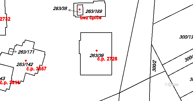 Znojmo 2728 na parcele st. 263/39 v KÚ Znojmo-Louka, Katastrální mapa