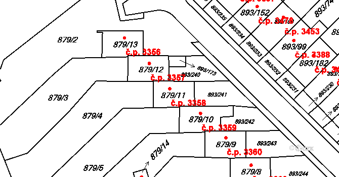 Znojmo 3358 na parcele st. 879/11 v KÚ Znojmo-město, Katastrální mapa
