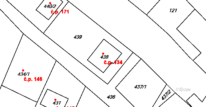 Konice 134, Znojmo na parcele st. 438 v KÚ Konice u Znojma, Katastrální mapa