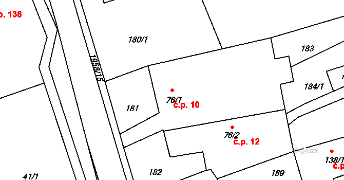 Milenov 10 na parcele st. 76/1 v KÚ Milenov, Katastrální mapa