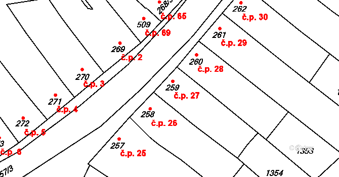 Tovačov II-Annín 27, Tovačov na parcele st. 259 v KÚ Tovačov, Katastrální mapa