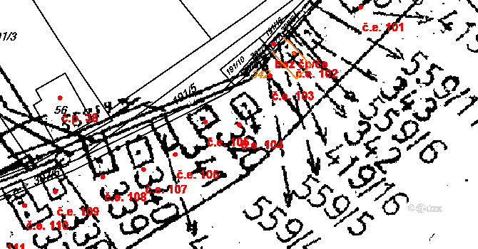 Černíny 104 na parcele st. 320 v KÚ Černíny, Katastrální mapa