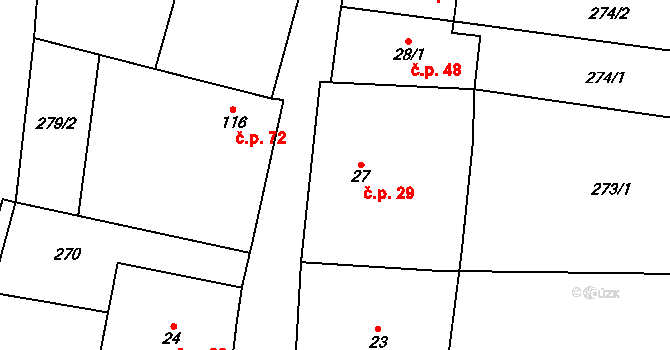 Polipsy 29, Čestín na parcele st. 27 v KÚ Polipsy, Katastrální mapa
